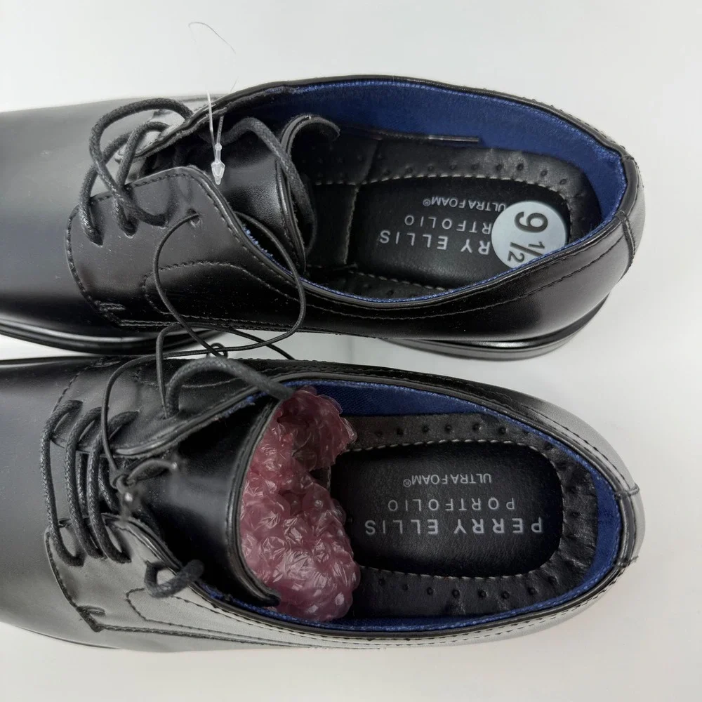 Perry Ellis‎ Portfolio Adan Black Plain Toe Derby Dress Shoes Men's 9.5 MED NEW